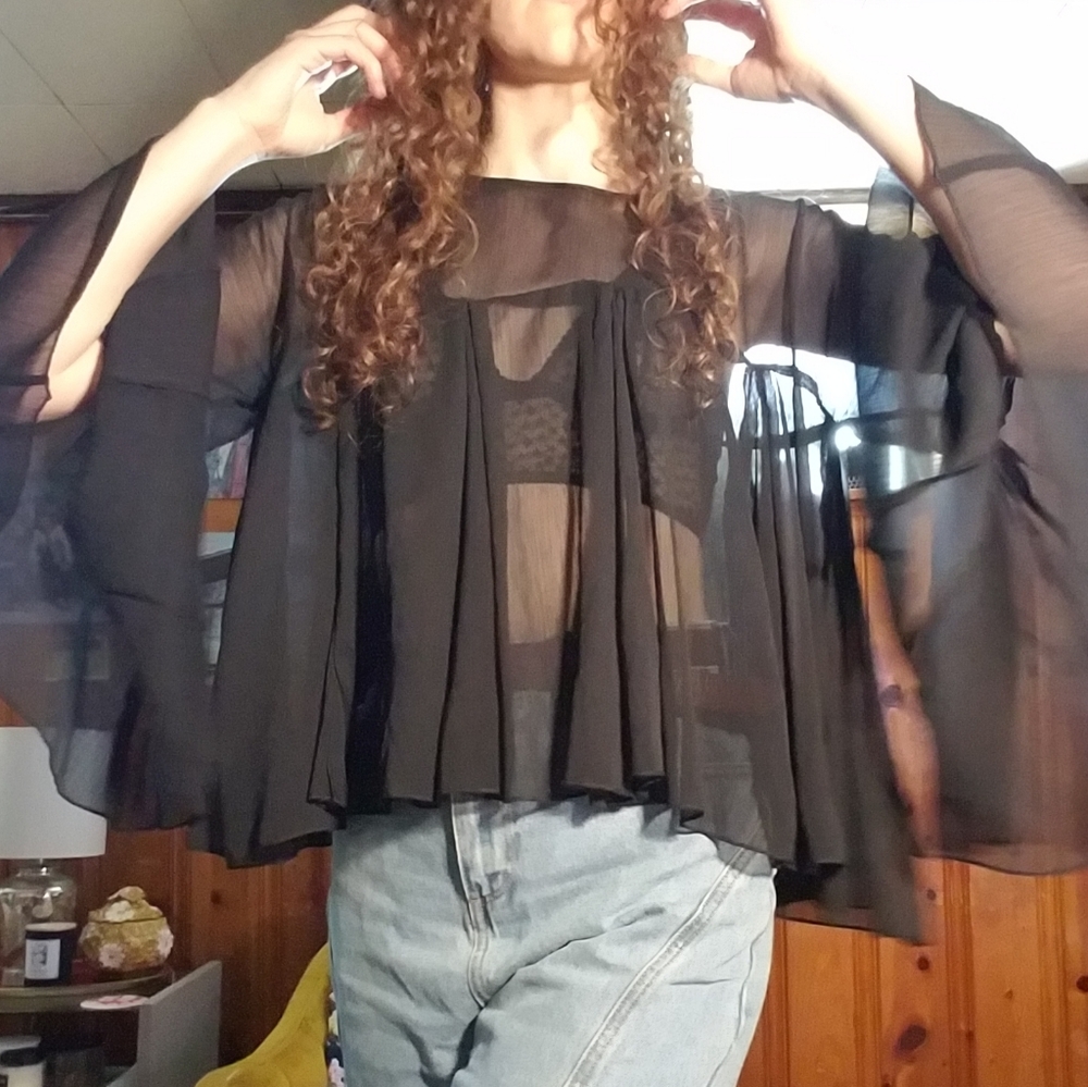 Large Black Sheer Bat-Winged Forever21 Top
